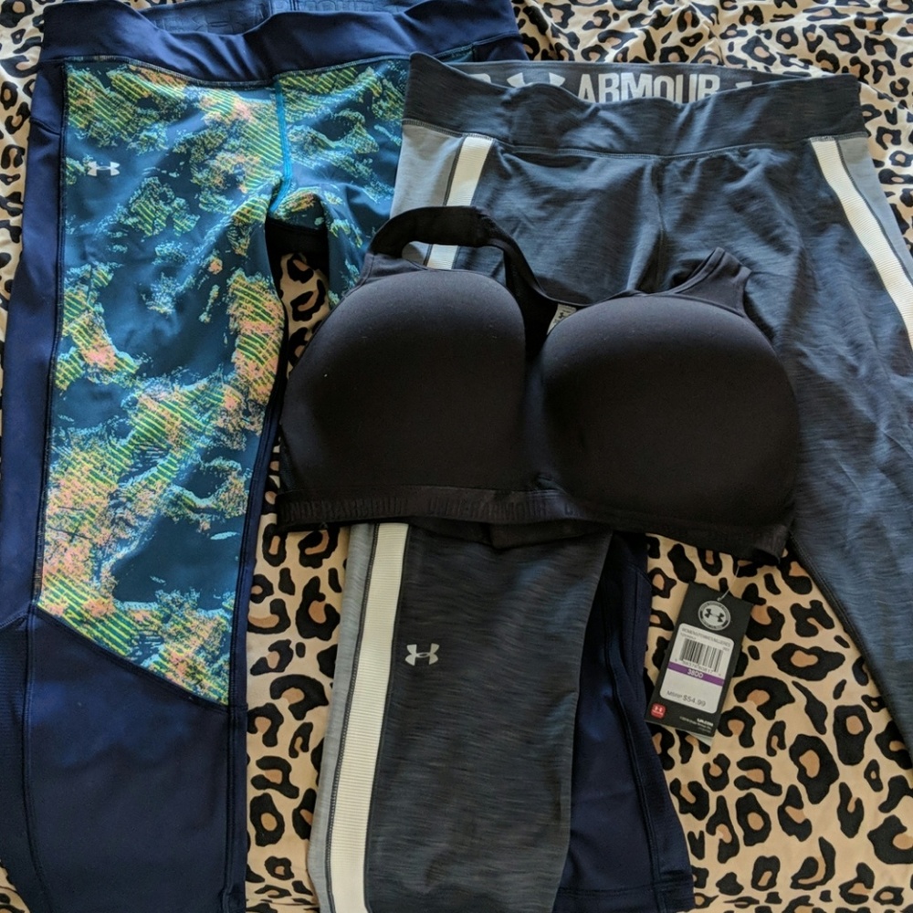 UNDER ARMOUR PANTS, CAPRIS, AND SPORTS BRA